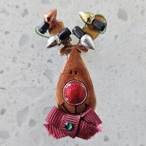 Vintage AJMC Rudolph the Reindeer Metal Brooch w/ Red Nose and Christmas Lights